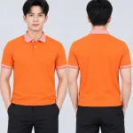 Áo Polo Đồng Phục Ngắn Tay Màu Cam Phối Cổ Viền Sọc