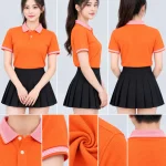 Áo Polo Đồng Phục Ngắn Tay Màu Cam Phối Cổ Viền Sọc