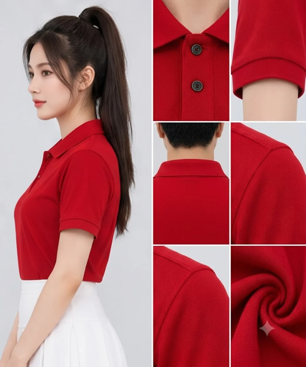 Áo Polo Đồng Phục Ngắn Tay Màu Đỏ Trơn