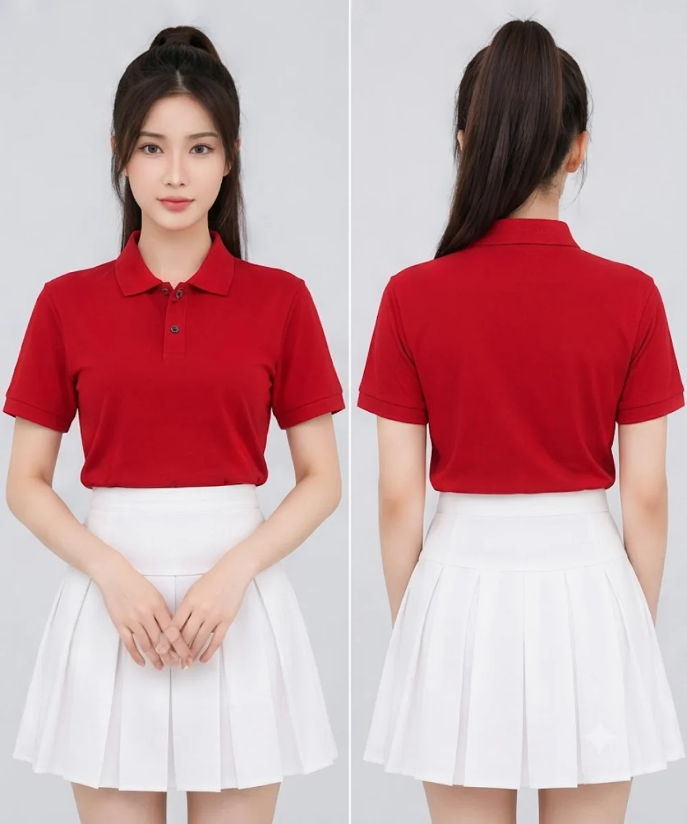 Áo Polo Đồng Phục Ngắn Tay Màu Đỏ Trơn