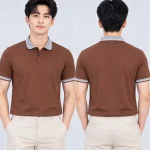 Áo Polo Đồng Phục Ngắn Tay Màu Nâu Phối Cổ Viền Sọc