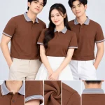Áo Polo Đồng Phục Ngắn Tay Màu Nâu Phối Cổ Viền Sọc