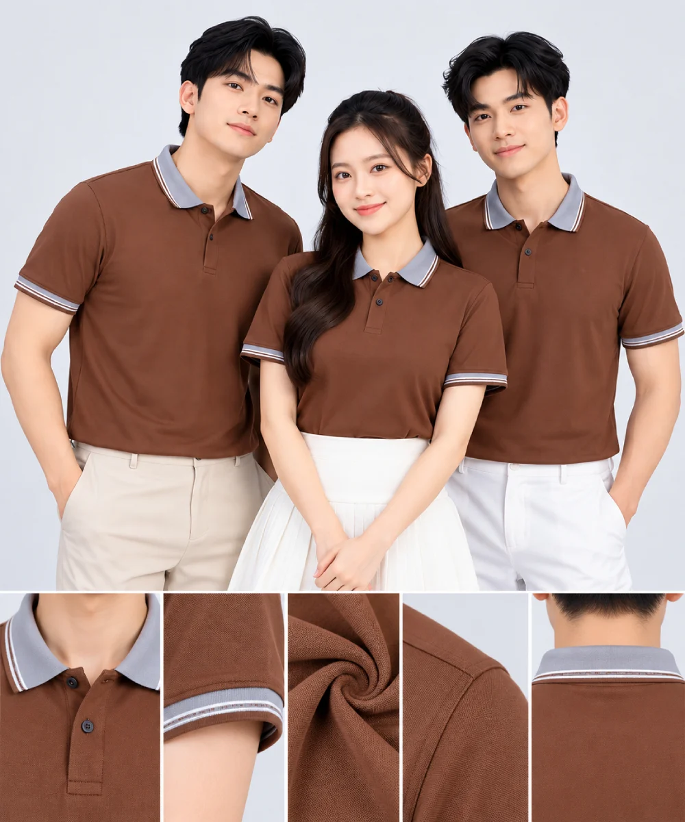 Áo Polo Đồng Phục Ngắn Tay Màu Nâu Phối Cổ Viền Sọc