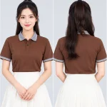 Áo Polo Đồng Phục Ngắn Tay Màu Nâu Phối Cổ Viền Sọc
