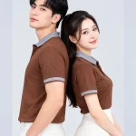 Áo Polo Đồng Phục Ngắn Tay Màu Nâu Phối Cổ Viền Sọc