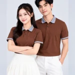 Áo Polo Đồng Phục Ngắn Tay Màu Nâu Phối Cổ Viền Sọc