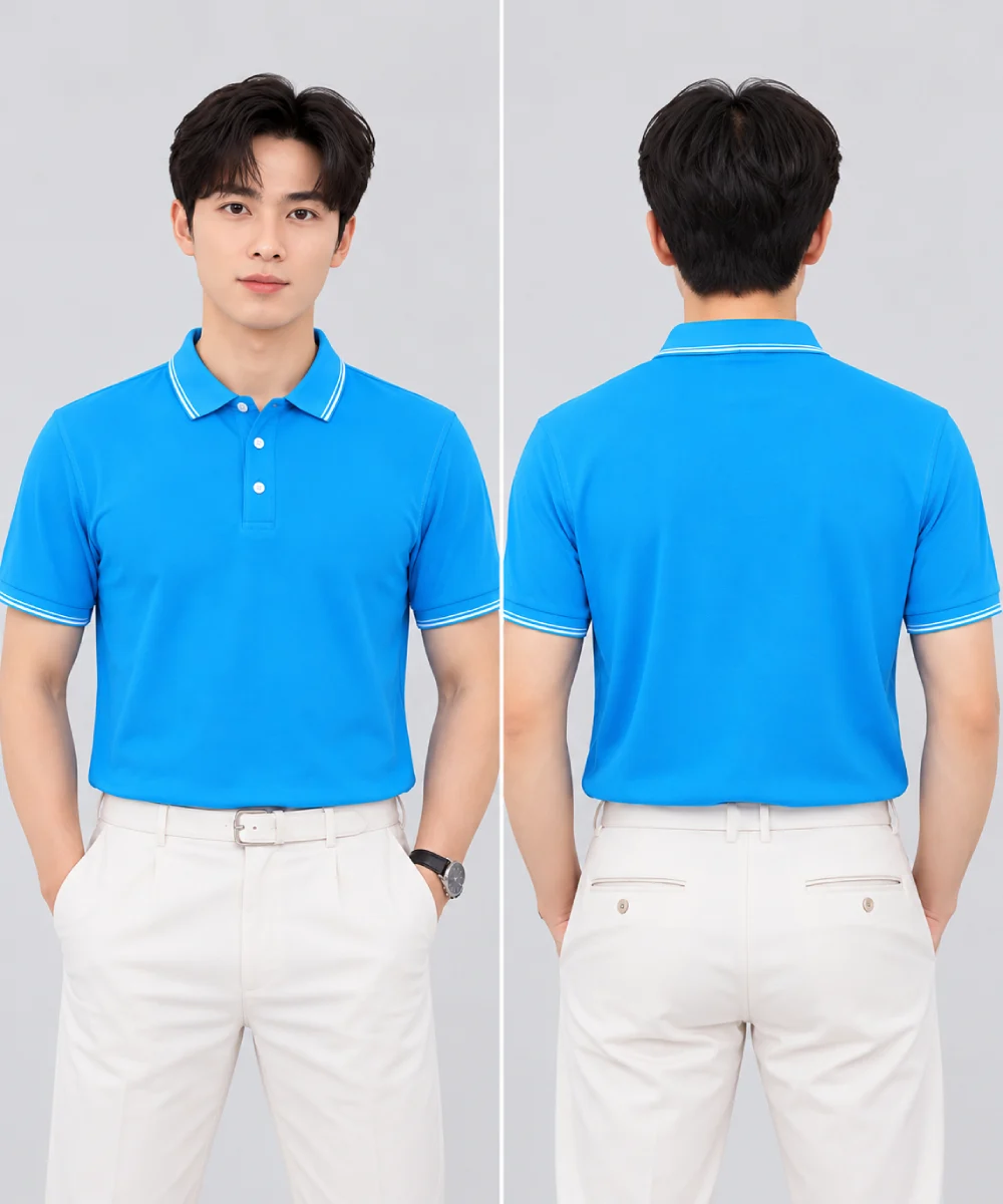 Áo Polo Đồng Phục Ngắn Tay Màu Xanh YA Viền Trắng