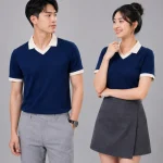 Áo Polo Đồng Phục Xanh Đen Cổ Tim Phối Be
