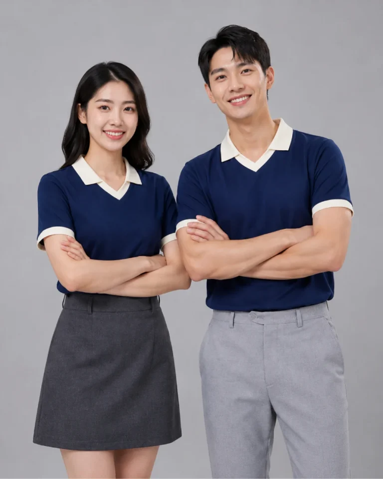 Áo Polo Đồng Phục Xanh Đen Cổ Tim Phối Be