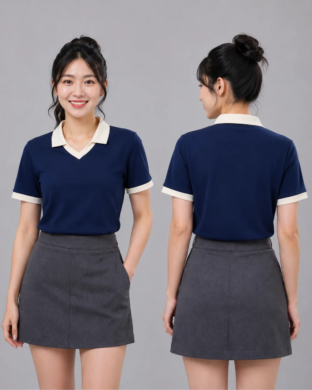 Áo Polo Đồng Phục Xanh Đen Cổ Tim Phối Be