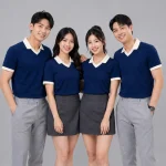 Áo Polo Đồng Phục Xanh Đen Cổ Tim Phối Be