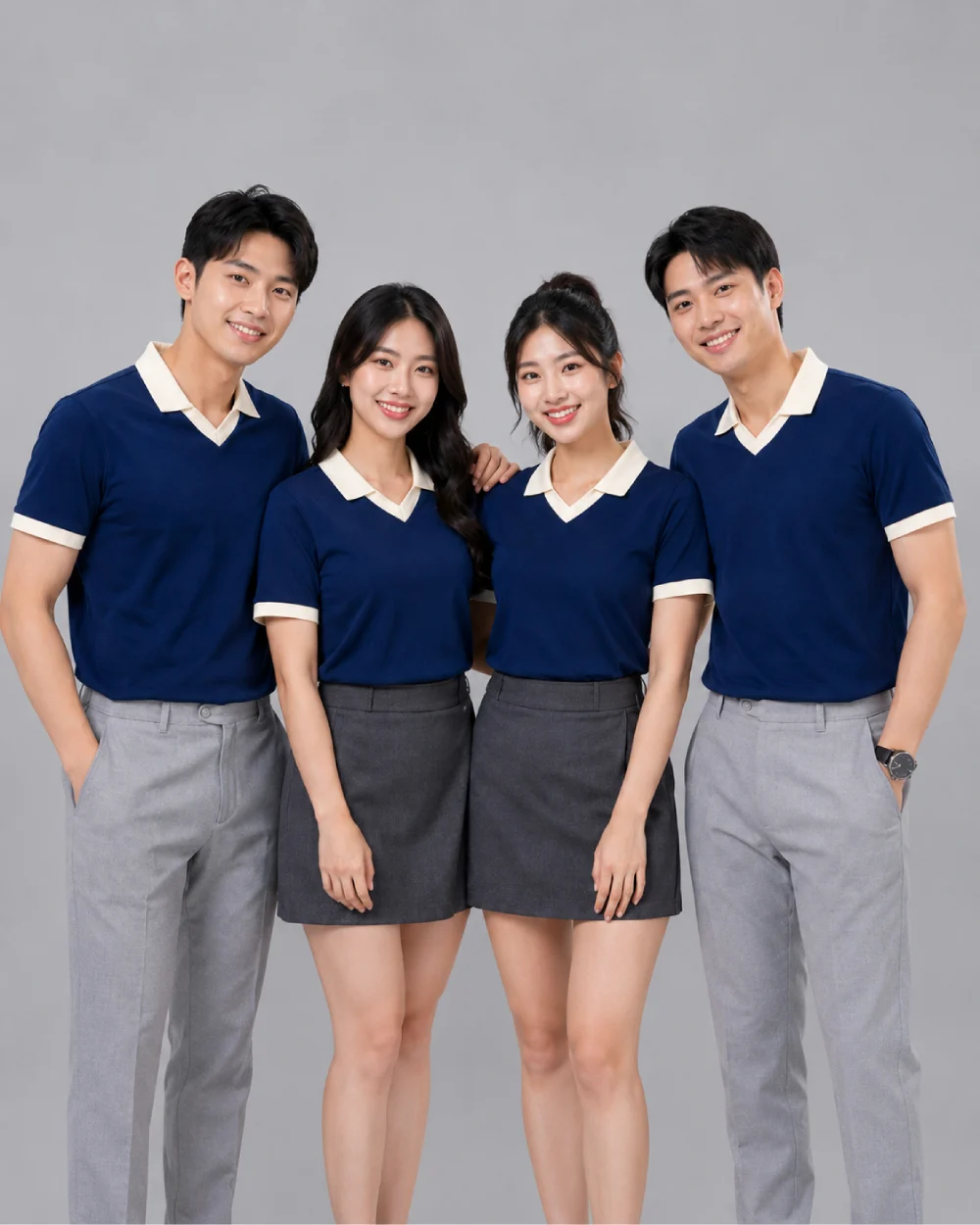 Áo Polo Đồng Phục Xanh Đen Cổ Tim Phối Be