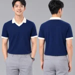 Áo Polo Đồng Phục Xanh Đen Cổ Tim Phối Be