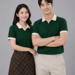 Áo Polo Đồng Phục Xanh Lá Cây Cổ Tim Phối Be