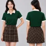 Áo Polo Đồng Phục Xanh Lá Cây Cổ Tim Phối Be
