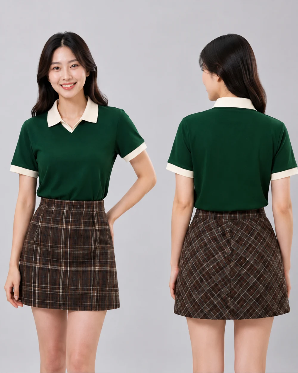 Áo Polo Đồng Phục Xanh Lá Cây Cổ Tim Phối Be