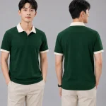 Áo Polo Đồng Phục Xanh Lá Cây Cổ Tim Phối Be