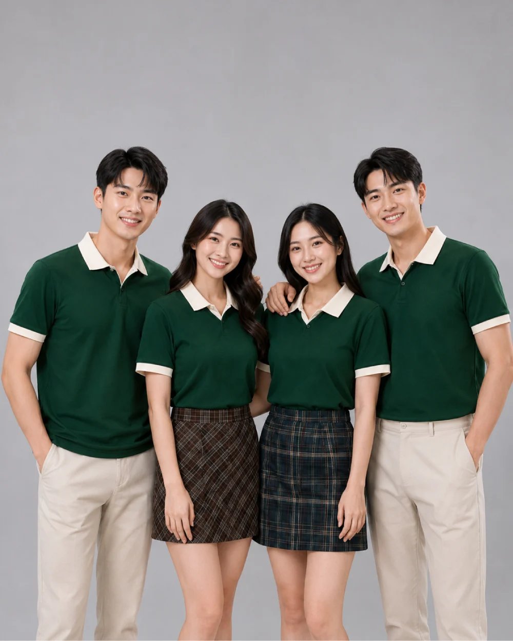 Áo Polo Đồng Phục Xanh Lá Cây Cổ Tim Phối Be