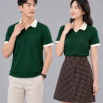 Áo Polo Đồng Phục Xanh Lá Cây Cổ Tim Phối Be