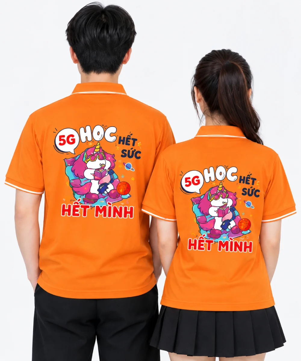 Áo Polo đồng phục Lớp màu cam viền trắng