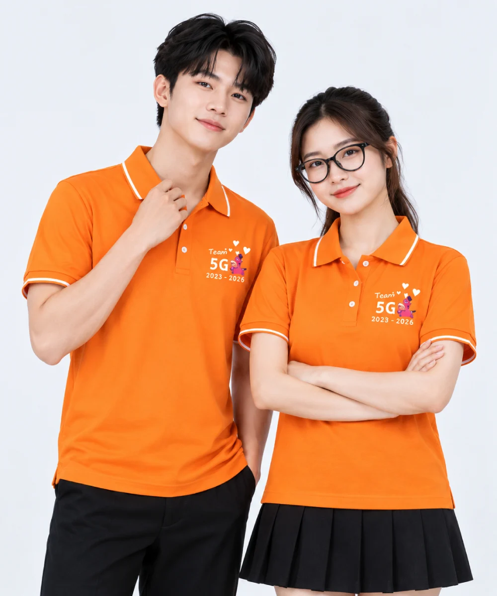 Áo Polo đồng phục Lớp màu cam viền trắng