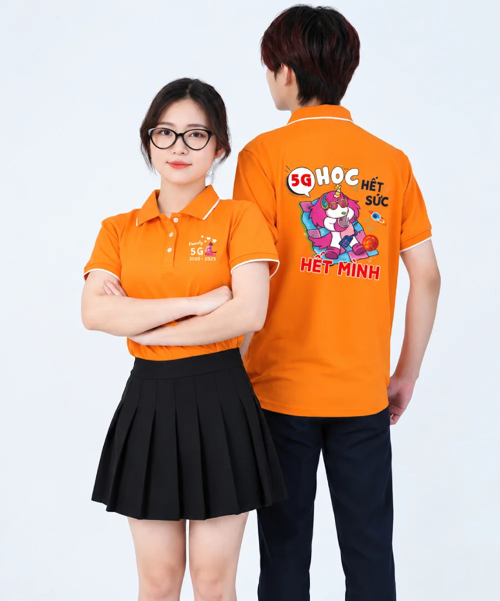 Áo Polo đồng phục Lớp màu cam viền trắng