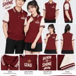 Áo Polo đồng phục Lớp màu đỏ phối trắng tay áo