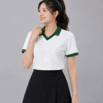 Áo Polo đồng phục Lớp màu trắng cổ tim viền xanh lá cây