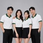 Áo Polo đồng phục Lớp màu trắng cổ tim viền xanh lá cây