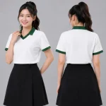 Áo Polo đồng phục Lớp màu trắng cổ tim viền xanh lá cây