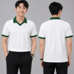 Áo Polo đồng phục Lớp màu trắng cổ tim viền xanh lá cây