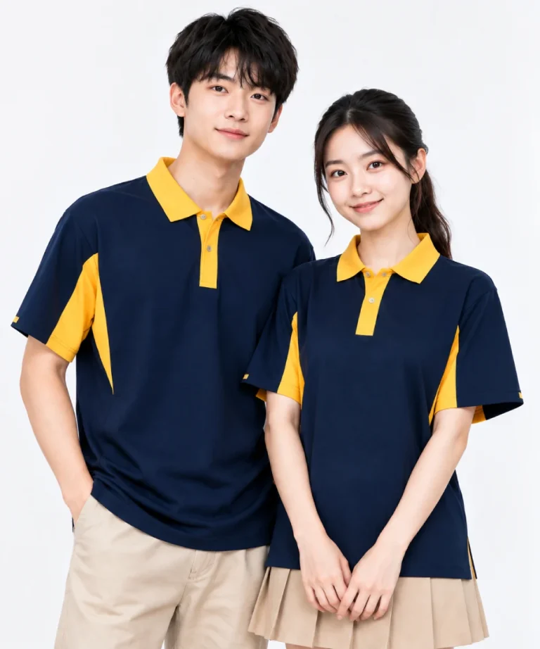 Áo Polo đồng phục Lớp oversize màu xanh đen cổ vàng