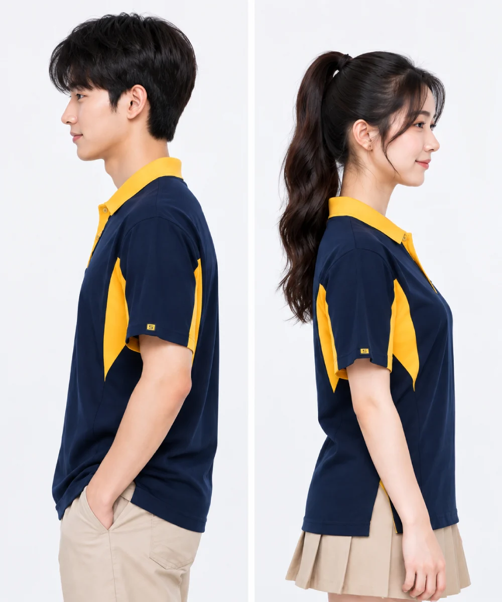 Áo Polo đồng phục Lớp oversize màu xanh đen cổ vàng