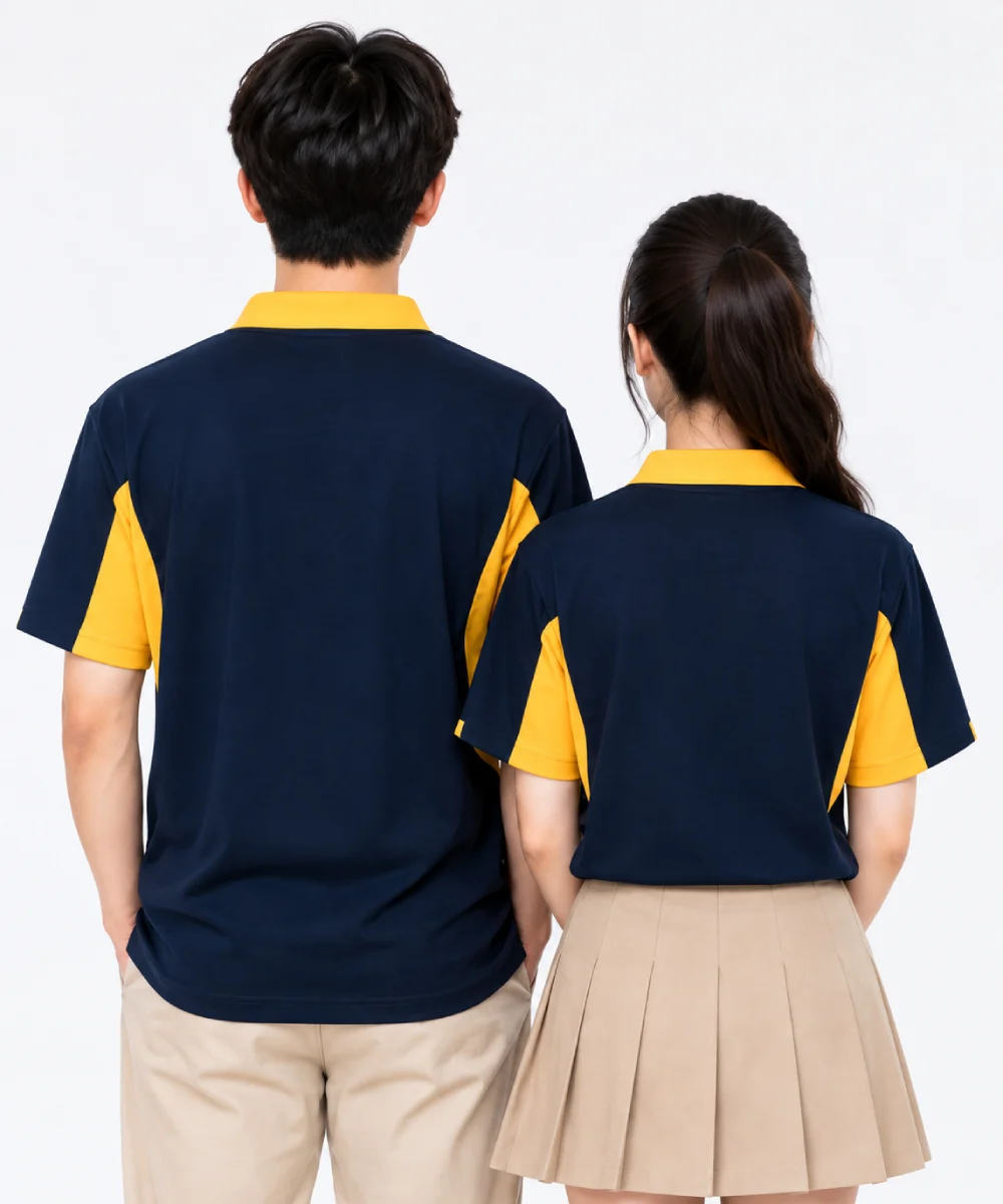 Áo Polo đồng phục Lớp oversize màu xanh đen cổ vàng