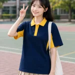 Áo Polo đồng phục Lớp oversize màu xanh đen cổ vàng