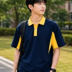 Áo Polo đồng phục Lớp oversize màu xanh đen cổ vàng