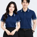 Áo Polo đồng phục công sở màu xanh đen phối trắng