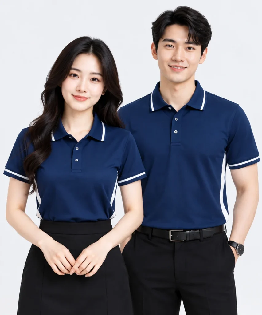 Áo Polo đồng phục công sở màu xanh đen phối trắng