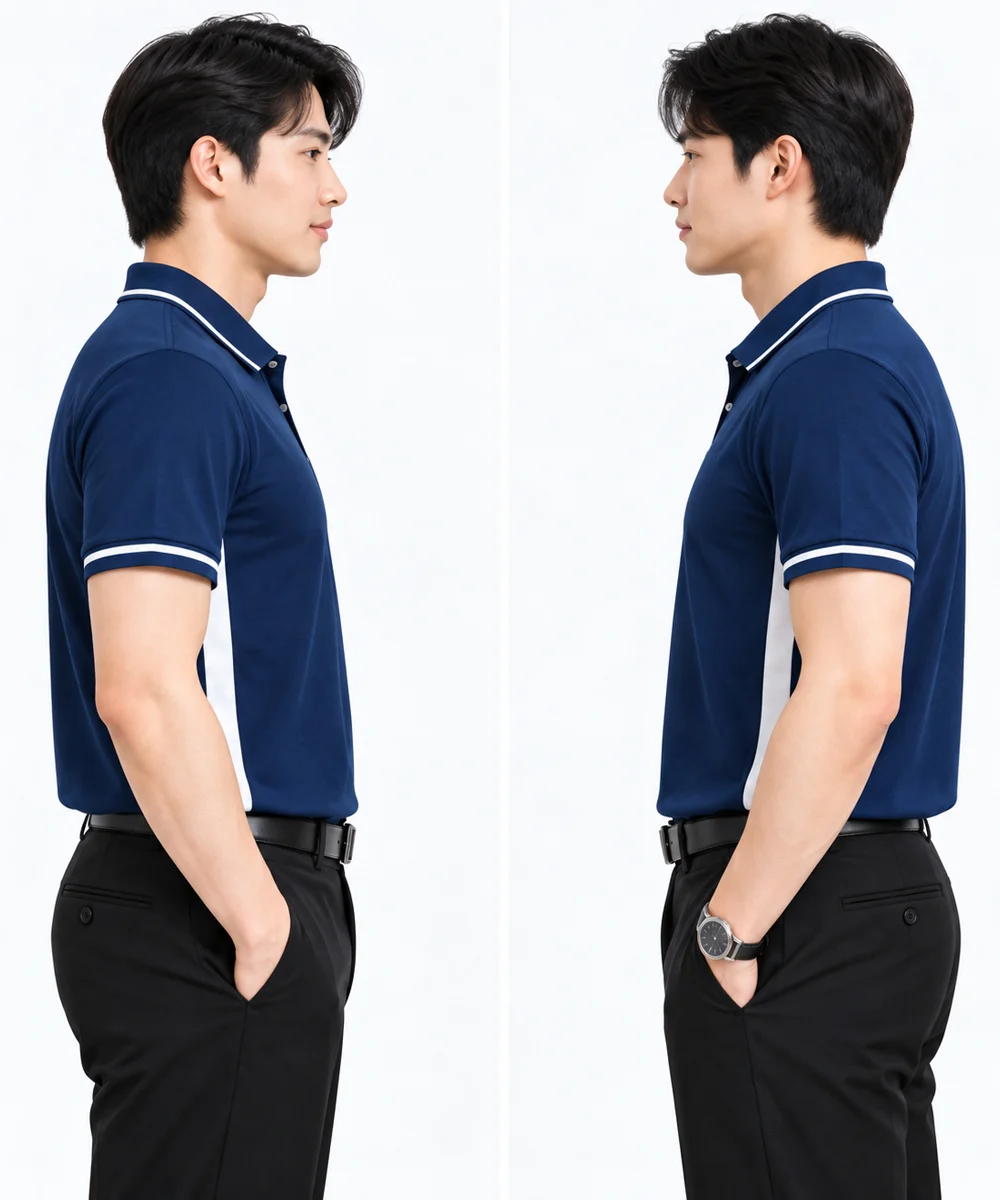 Áo Polo đồng phục công sở màu xanh đen phối trắng