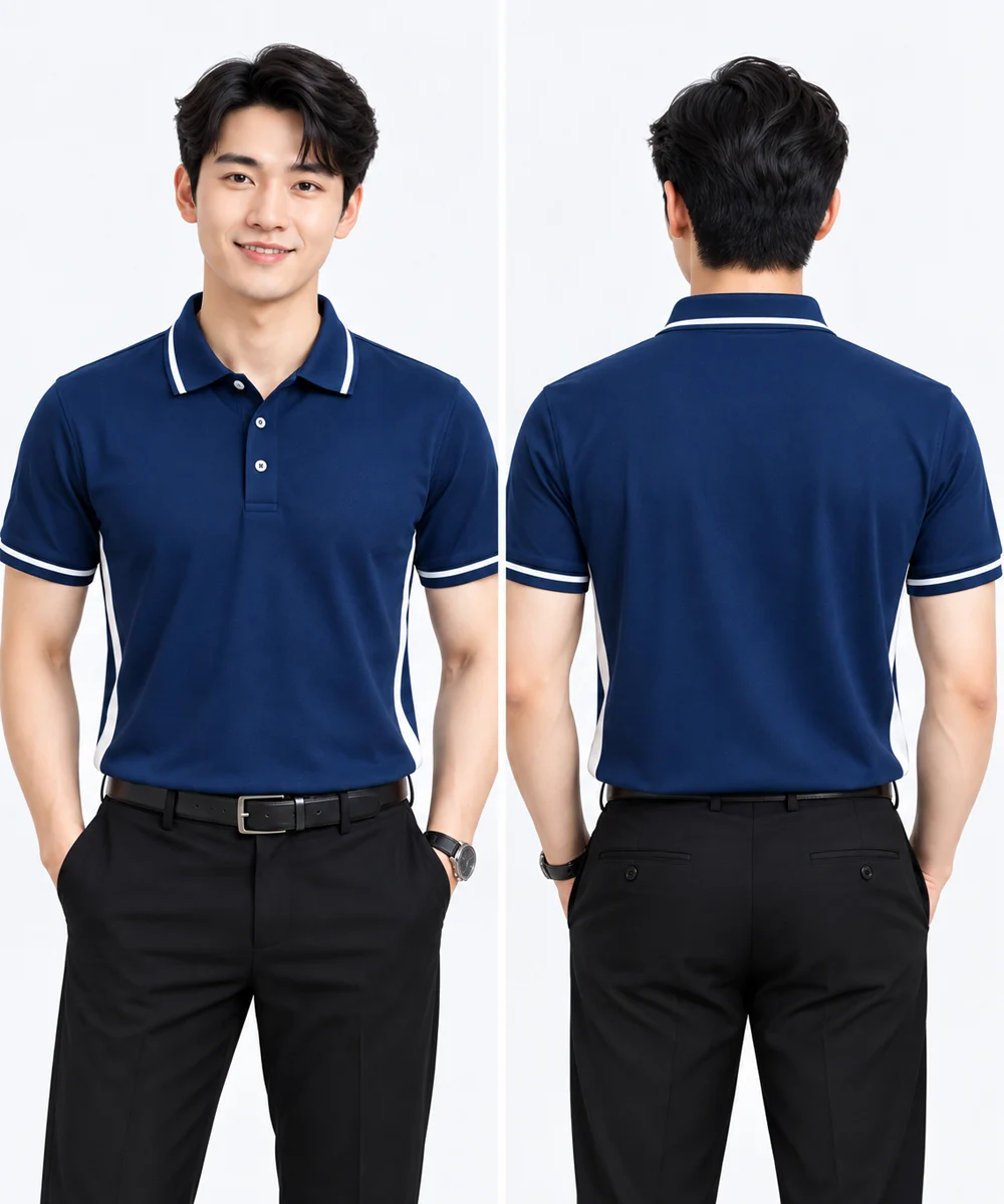 Áo Polo đồng phục công sở màu xanh đen phối trắng