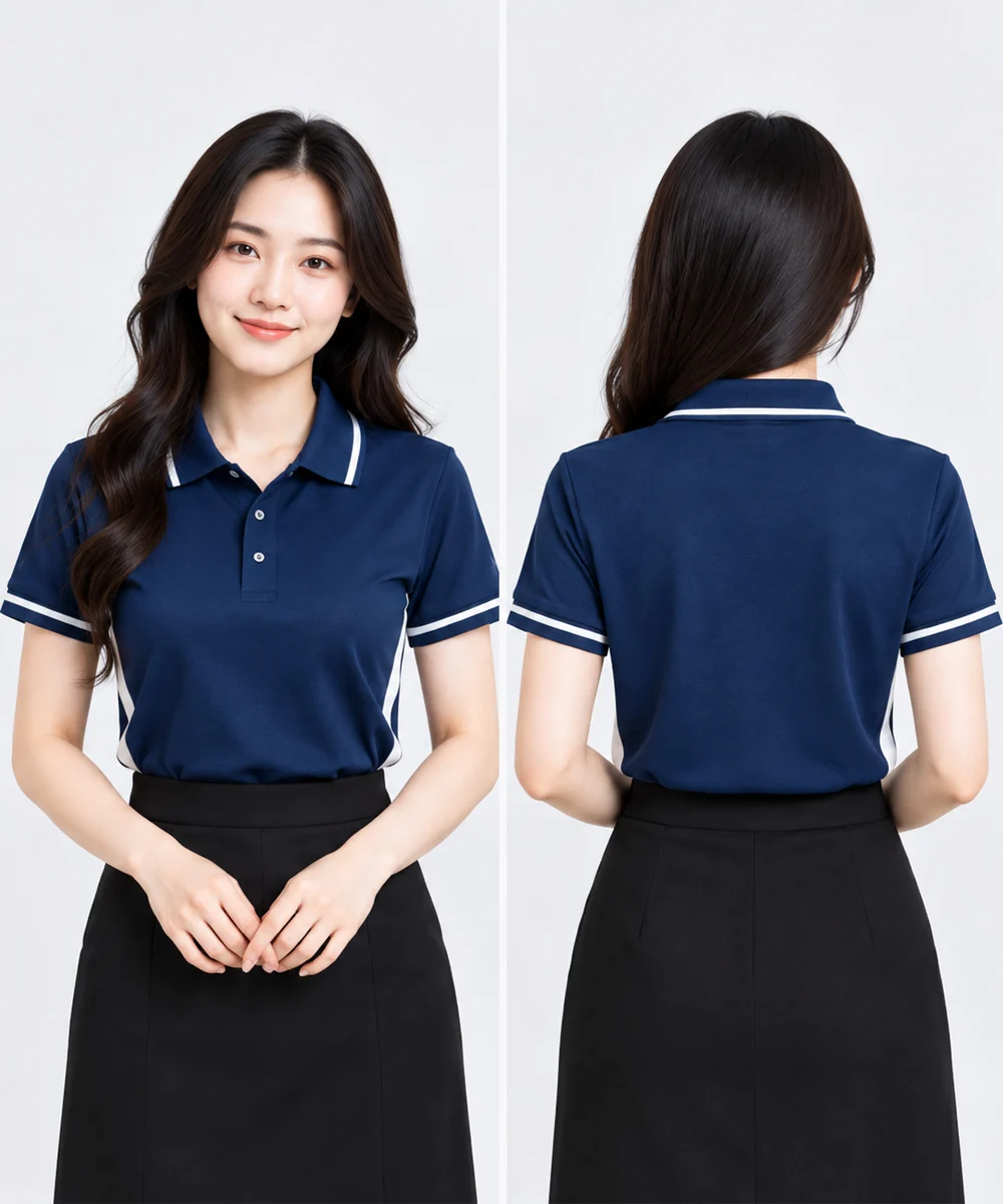 Áo Polo đồng phục công sở màu xanh đen phối trắng