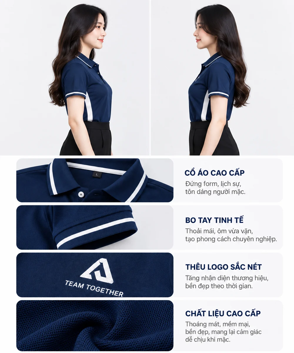 Áo Polo đồng phục công sở màu xanh đen phối trắng
