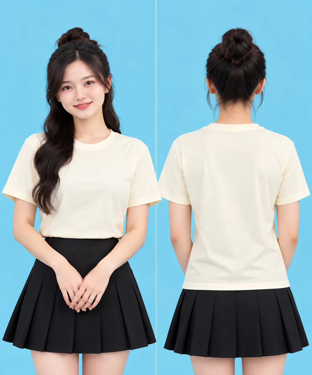 Áo Thun Đồng Phục Cổ Tròn Màu Kem