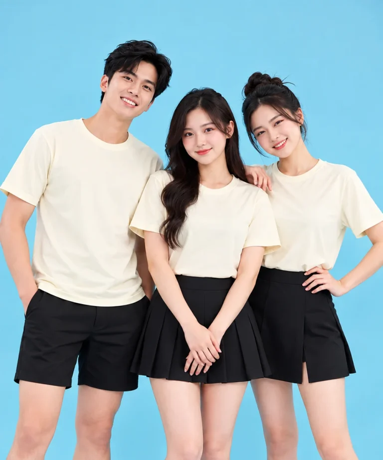 Áo Thun Đồng Phục Cổ Tròn Màu Kem