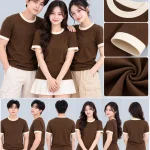 Áo Thun Đồng Phục Cổ Tròn Màu Nâu Cafe Viền Kem Cổ và Tay