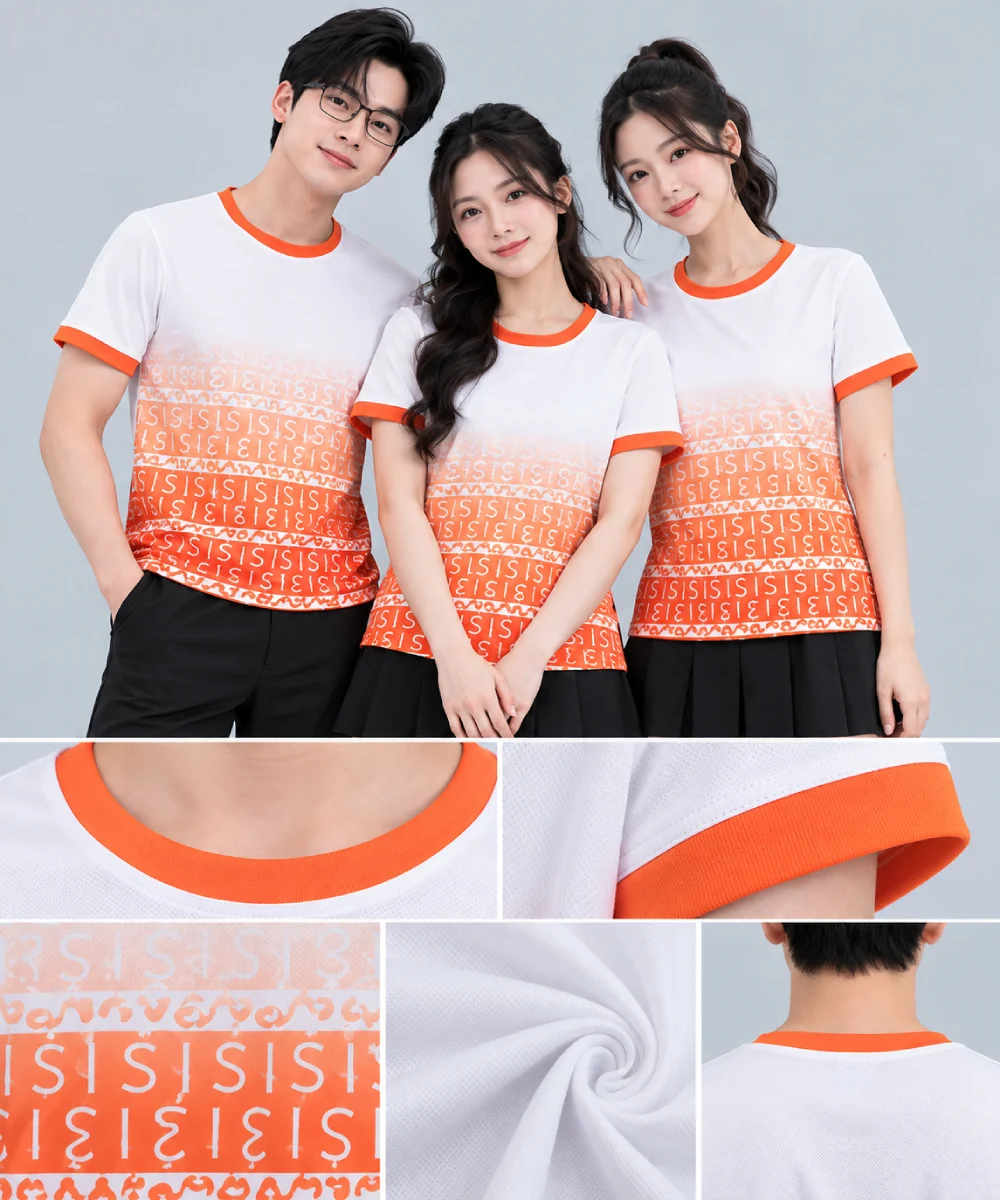 Áo Thun Đồng Phục Cổ Tròn Màu Trắng Phối Cam