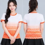 Áo Thun Đồng Phục Cổ Tròn Màu Trắng Phối Cam