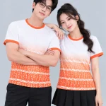 Áo Thun Đồng Phục Cổ Tròn Màu Trắng Phối Cam