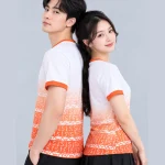 Áo Thun Đồng Phục Cổ Tròn Màu Trắng Phối Cam