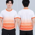 Áo Thun Đồng Phục Cổ Tròn Màu Trắng Phối Cam